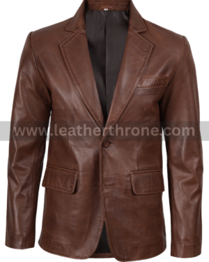 Two Button Cognac Leather Blazer