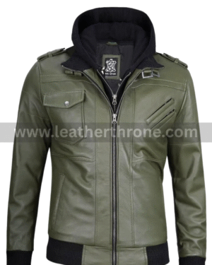 Military Hood Leather Jacket