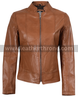 Women's Tan Brown Biker Leather Jacket