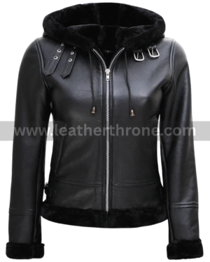 Women's Leather Hooded Shearling Jacket